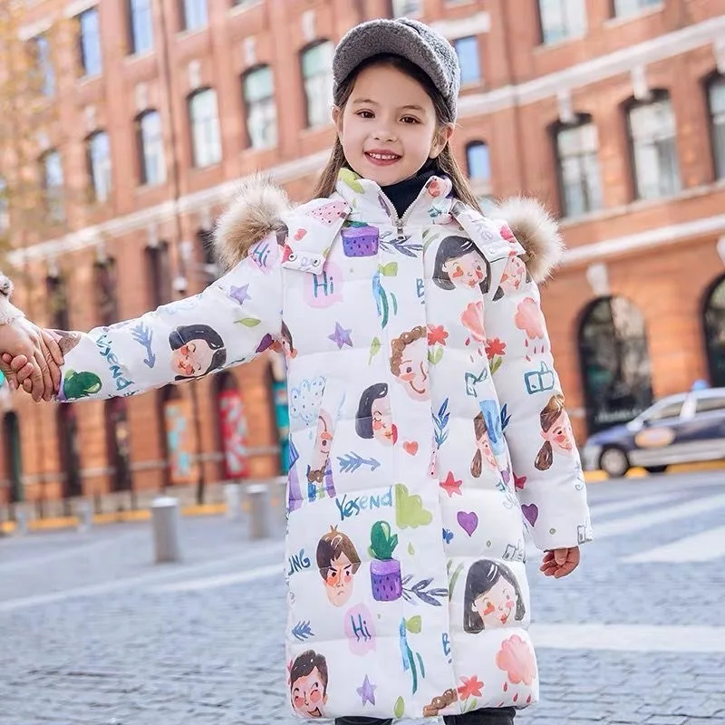 

Girls Jacket 2020 Children Winter Christmas Coat Baby Cartoon Casual Warm Hooded Coat Teens Long Thick Outdoor Down Jacket 2-14Y
