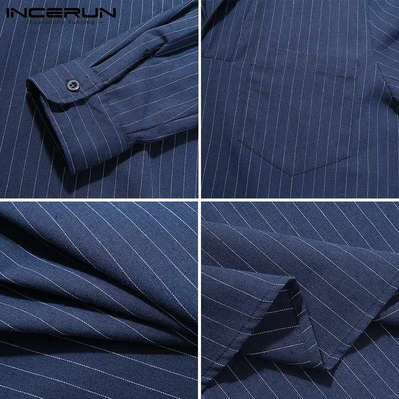 

INCERUN Men Striped Shirt Turn Down Collar Streetwear Loose Long Sleeve Casual Tops Camisas Breathable 2021 Leisure Men Clothing