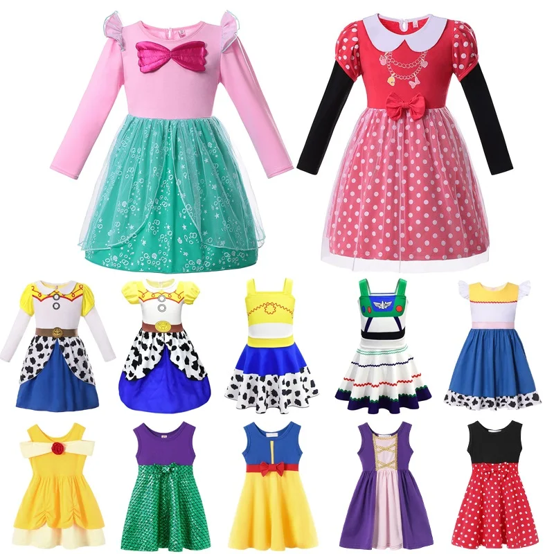 VOGUEON Girl Belle Princess Party Dress Summer Pageant Minnie Jasmine Snow White Mermaid Fancy Costume for Halloween Photography | Детская