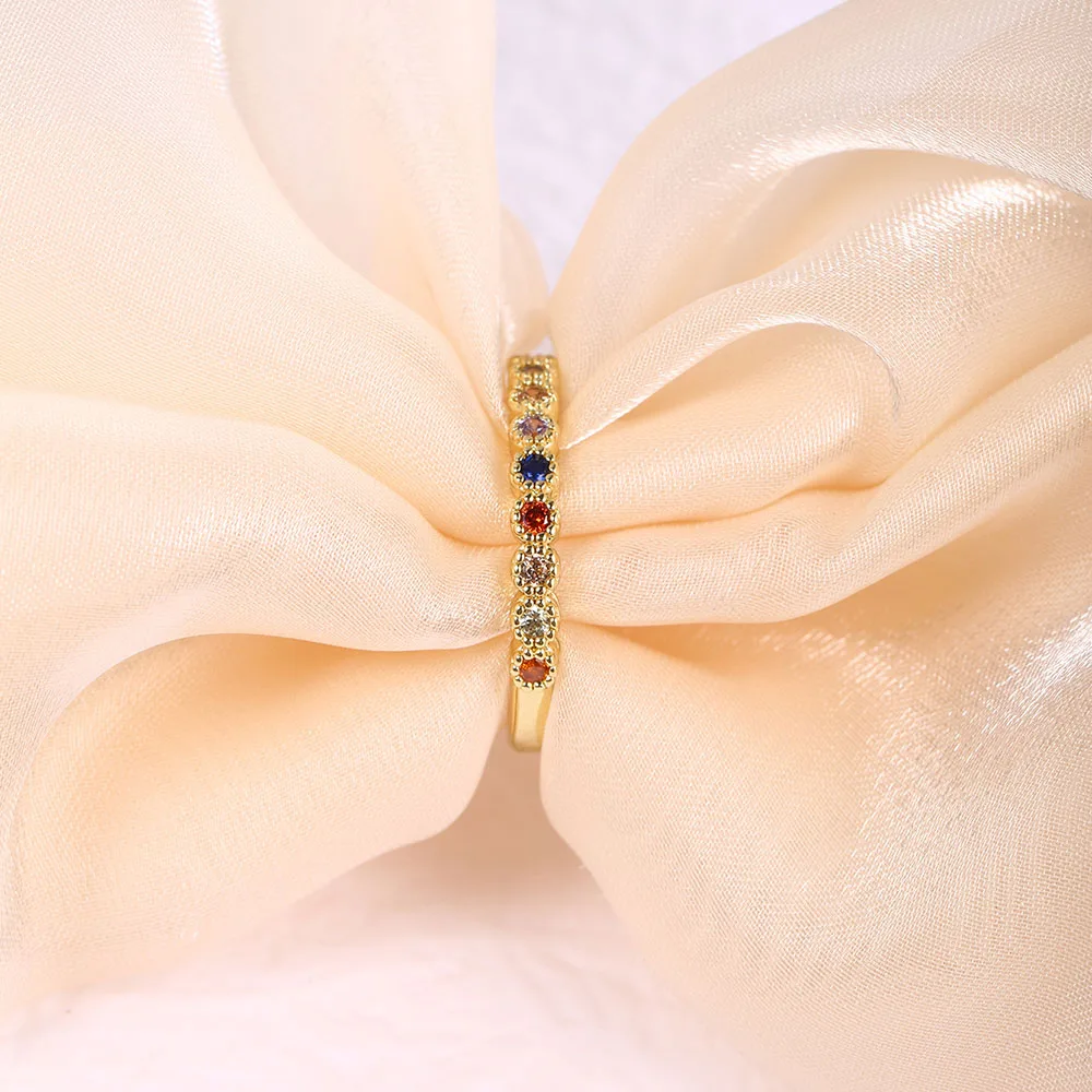 

Trend Colorful Rainbow Zircon Thin Rings For Women Luxury Love Jewelry Fashion Girl Crystal Fine Rings Gift Wholesale