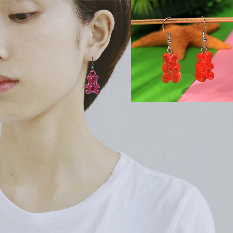 

New 2020 1 Pair Creative Cute Mini Gummy Bear Earrings Minimalism Cartoon Design Female Ear Hooks Danglers Jewelry Gift