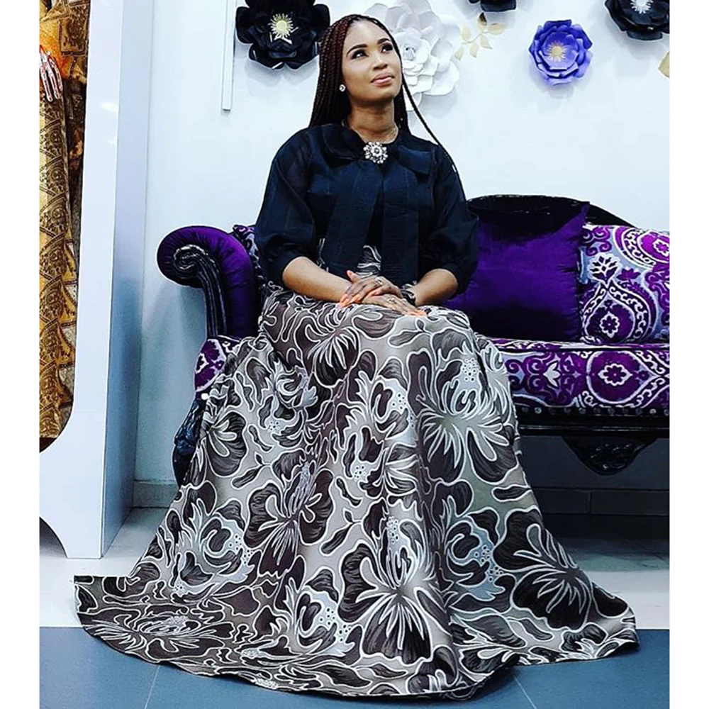 

Plus Size African Long Maxi Dresses For Women 2020 Ankara Floral Print Pleated Party Skirts Autumn Winter Femme High Waist Dress