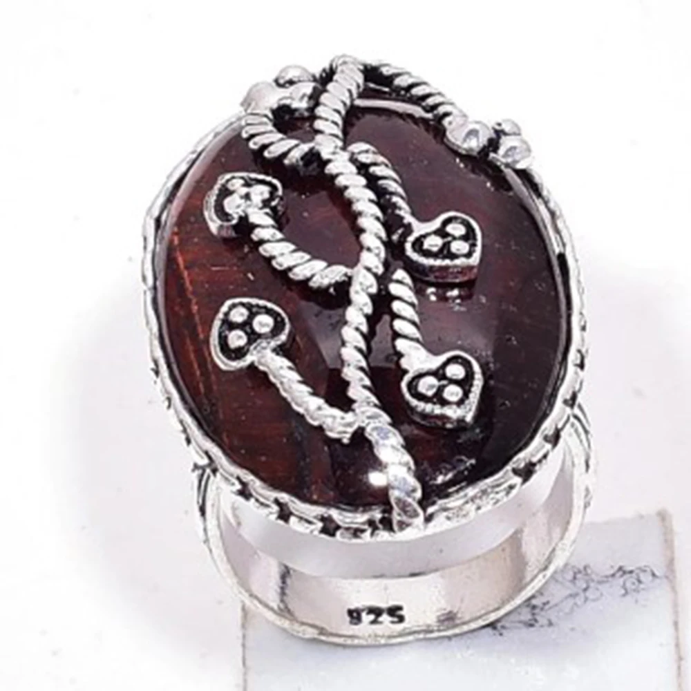 

Genuine Tiger Eye Ring Silver Overlay over Copper, Hand Made Women Jewelry gift ,USA Size 7.75 , R6946