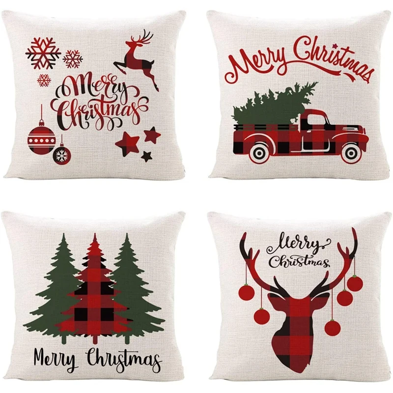 

Christmas Throw Pillow Covers, Cotton Linen Decorative Pillowcases For Sofa, Couch And Bed