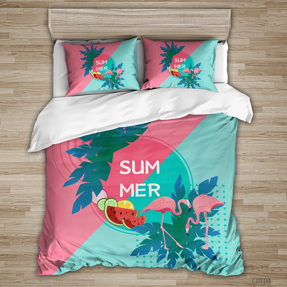 

Custom Queen King Single 3D Print Tropical Animals Flamingo Bedding Set Soft Pillowcase Duvet Cover Set Summer Bedroom Decor
