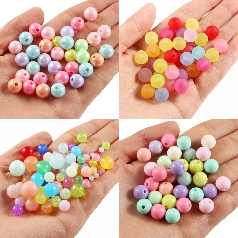 

Wholesale Candy Color Acrylic Round Loose Beads for Needlework Jewelry Making Diy Bracelet Necklace Accessories 4 6 8 10 12mm