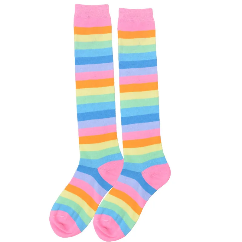 

Rainbow Stripes Stockings Medium Thickness Long Tube Women's Knee High Copyplay Fashion Cotton Show Socks