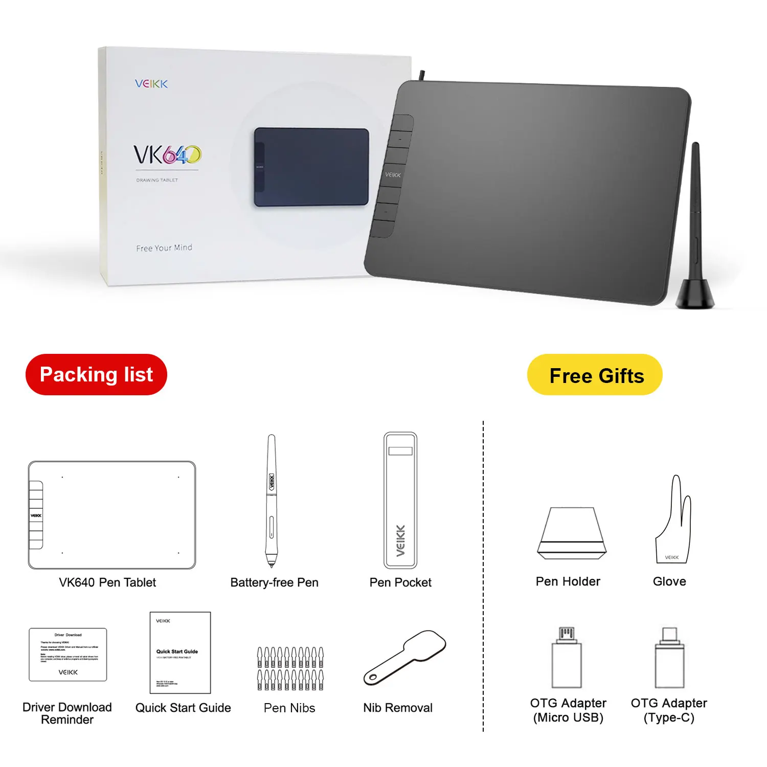 

VEIKK VK640 6 x 4 inch Professional OSU Digital Tablet Drawing Writing Pad Graphic Tablet with Battery-Free Pen 8192 Levels