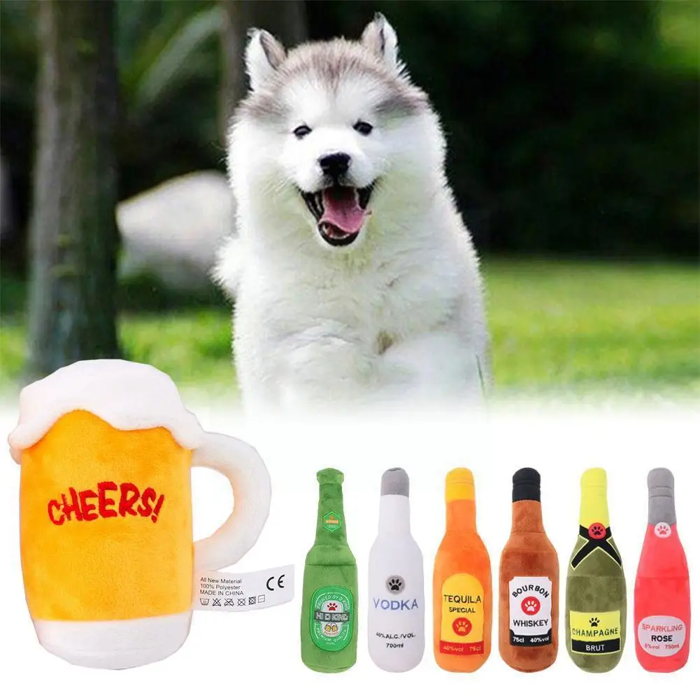 

Creative Dog Toys Plush Filled Champagne Wine Bottle Toy Squeaky Toy Pet Pet Shape Clean Chew Supplies Bite-Resistant P5Z9