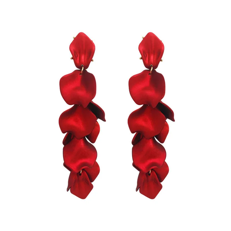 

2021 New Rose Petal Long Tassel Earrings for Women European Simple Exaggerated Fashion Atmospheric Earrings S925 Silver Needle