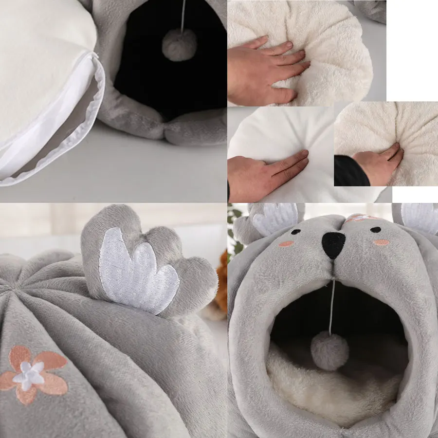 Cute Cat Bed House Warm Pet Basket Cozy Kitten Lounger Cushion Puppy Cave Kennel Dog Mat Sleeping Bag with Ball Accessories | Дом и сад