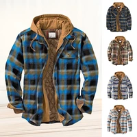 mens warm quilted lined cotton jackets with hood button down zipper long sleeve plaid jackets for camping hiking whstore