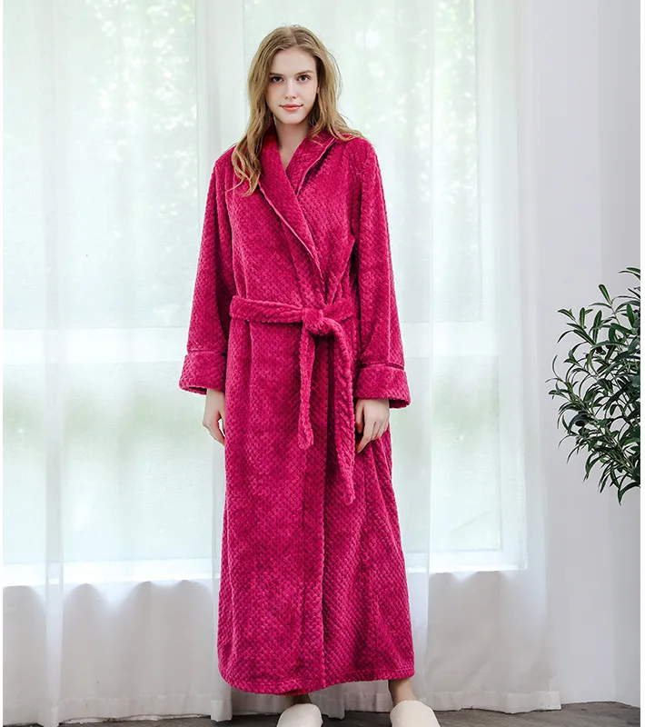 

Shawl-collar Autumn Winter Couple Bathrobe Soft Flannel Pajamas For Women Men Casual Pijamas Nightwear