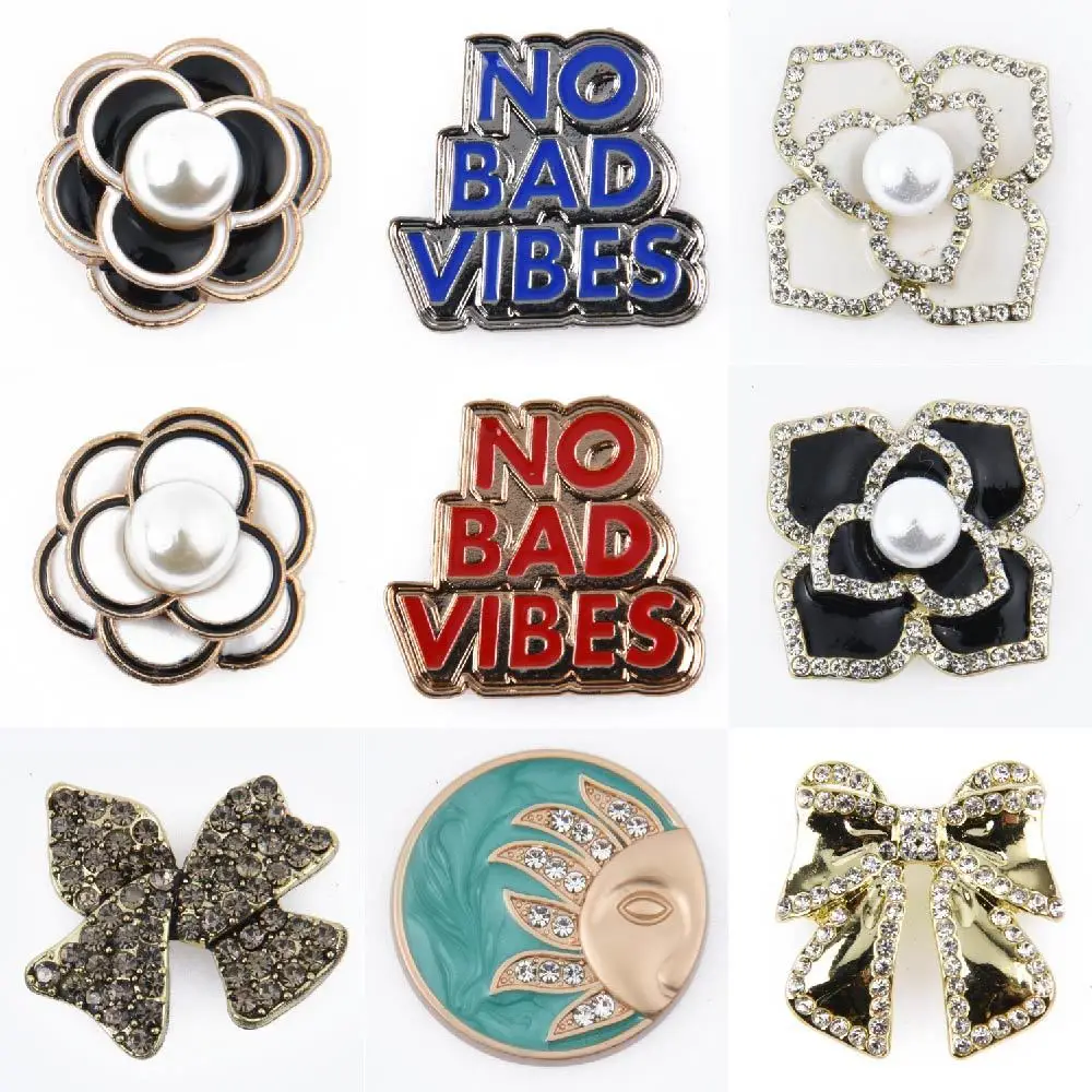 Hot Sale 1 Pcs Metal Chains Croc Shoe Charms Happy Make Up Shoes Decorations No Bad Vibes Preal Accessories Good Luck Queen