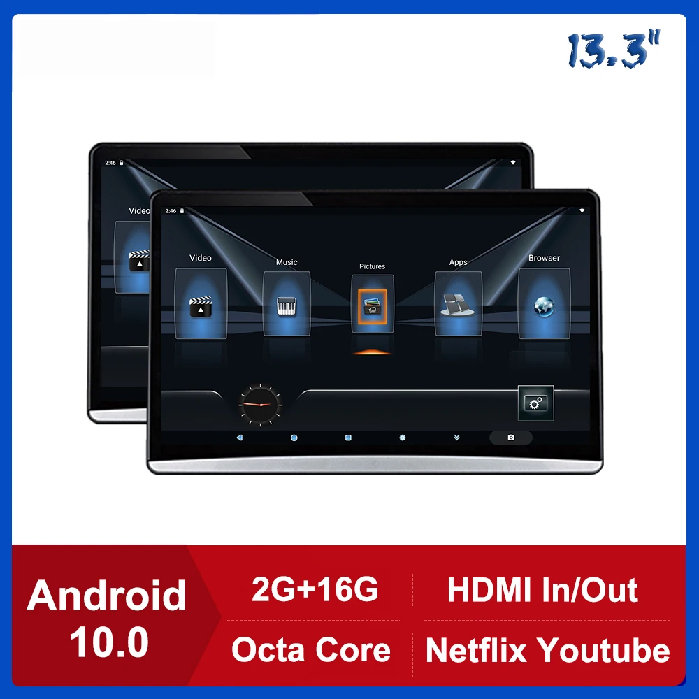 Развлекательный экран 13 3 дюйма Android 10 0 монитор на подголовнике заднего сиденья