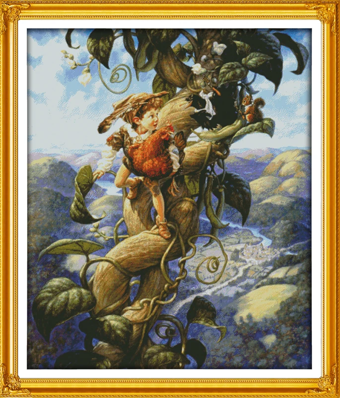 

Tale of Magic Bean, counted printed on fabric DMC 14CT 11CT Cross Stitch kits,embroidery needlework Sets, Home Decor