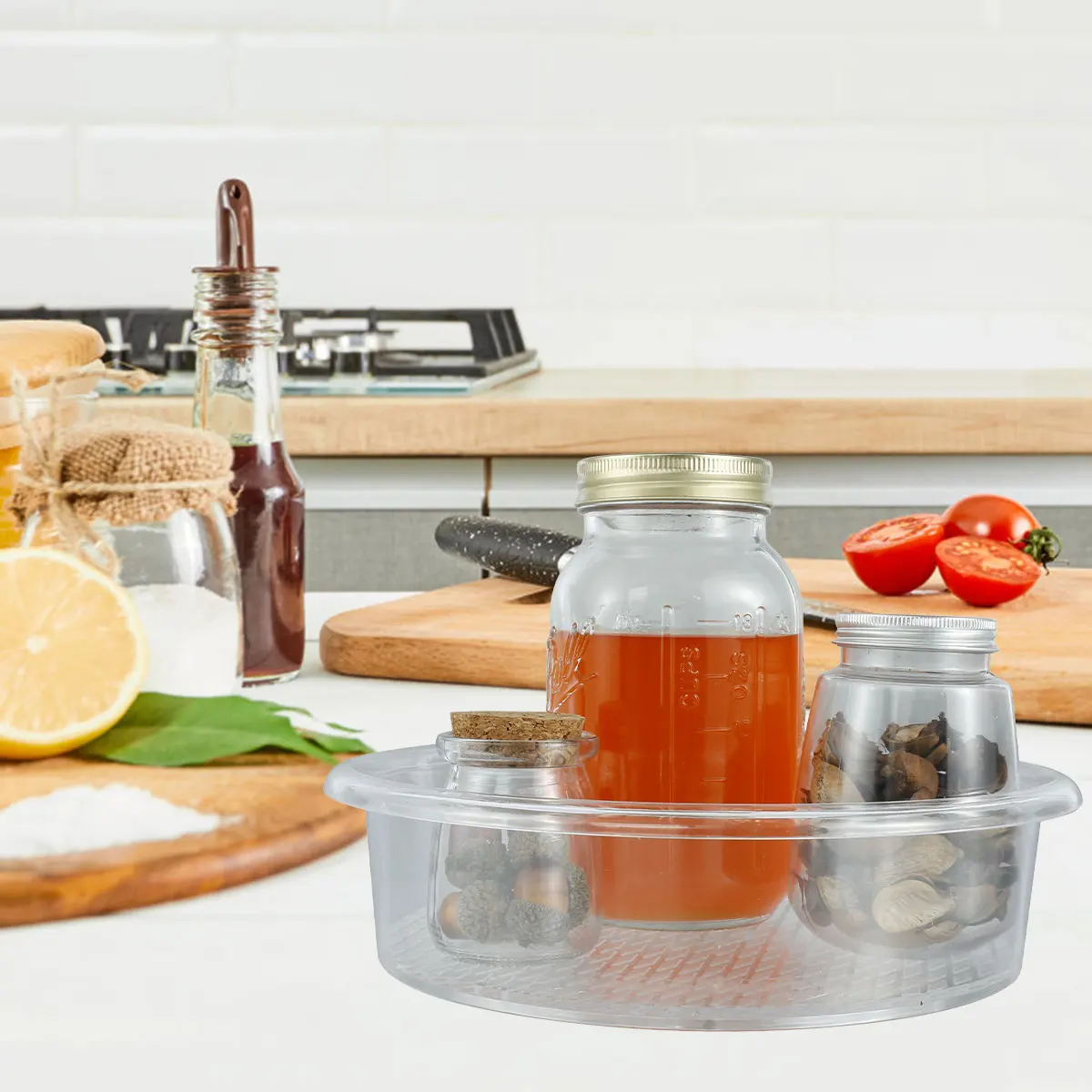 

1/2Pcs Round Clear Rotatable Box Organization Storage Container Bin Plastic Turntable Case for Condiment Spice Makeup Holder