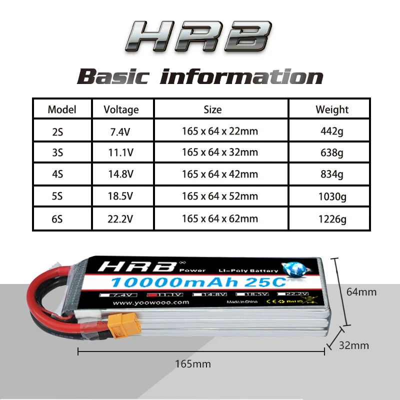 HRB RC Lipo 2S 3S Батарея 10000 мА/ч, 4S 5S 6S 7,4 V 11,1 V 14,8 V 18,5 V 22,2 V 25C MAX 50C Дрон XT60 T для дистанционно управляемых вертолетов самолетов