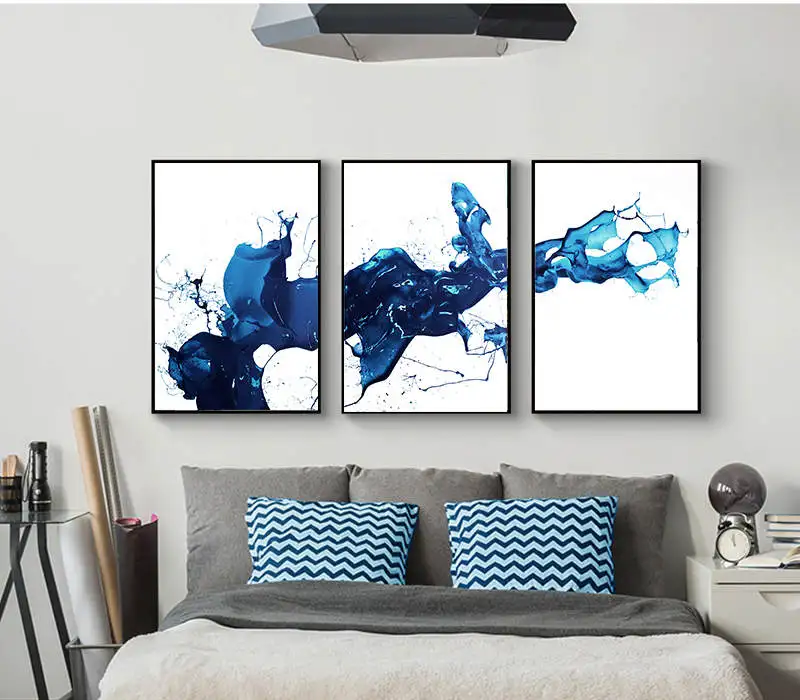 Акварельная синяя краска Абстрактная Картина на холсте картины