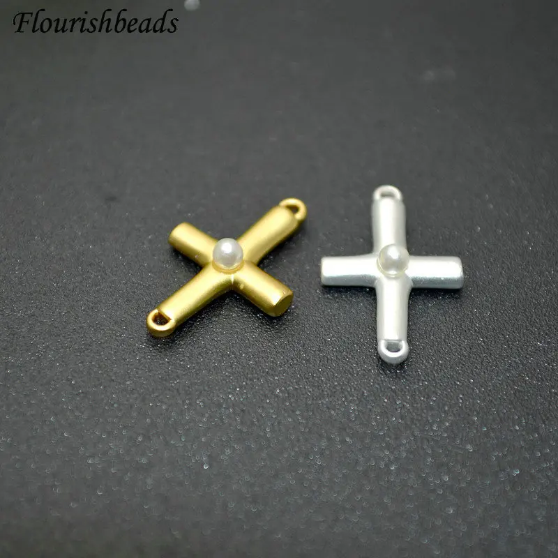 

20pc Thin Cross Shape Plated Matte Finish Beads Two Loops Jewelry Connectors Makings Bracelet Charms Necklace Pendant Choker