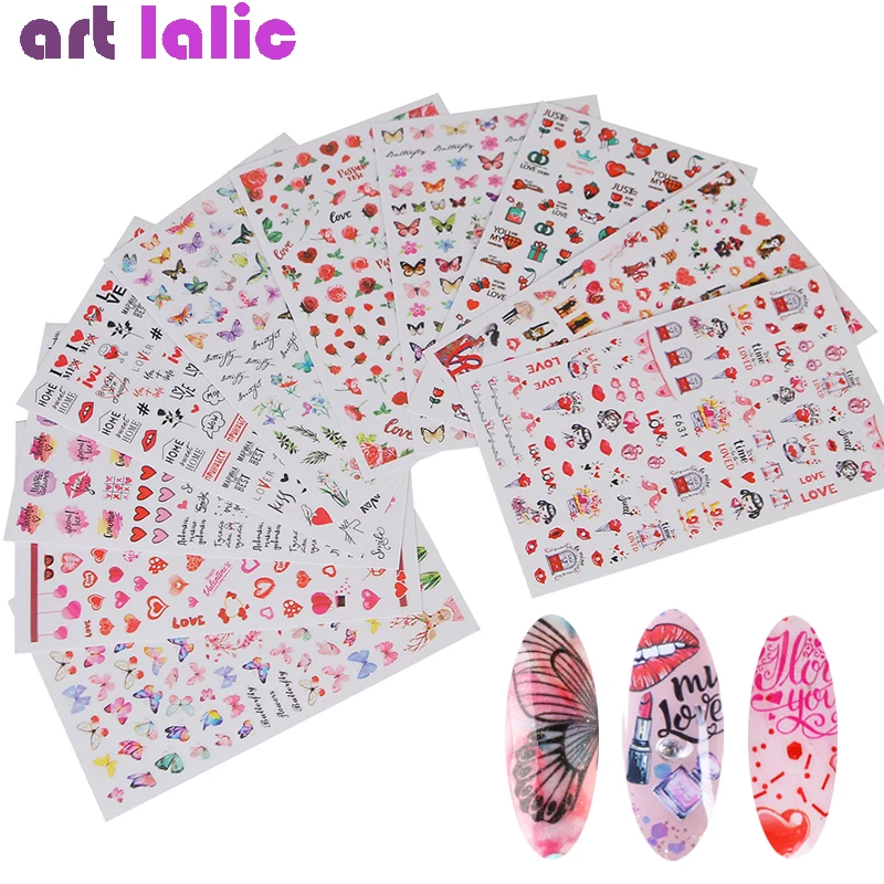 10 шт. Водные Наклейки для нейл-арта Переводные картинки с цветами сердечками