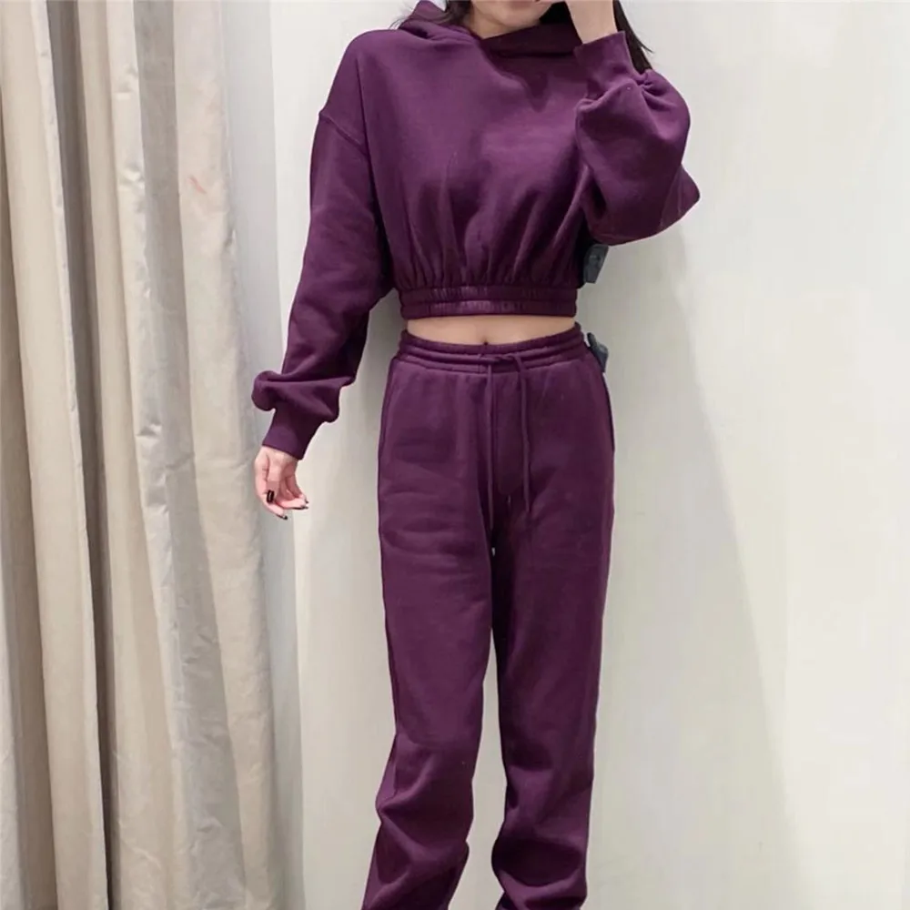 

2021 Spring Autumn Chic Collarless Hoodies Women Casual Soft Sweatshirt Long Sleeve Crop Top Female Pullover Ladies Clothes
