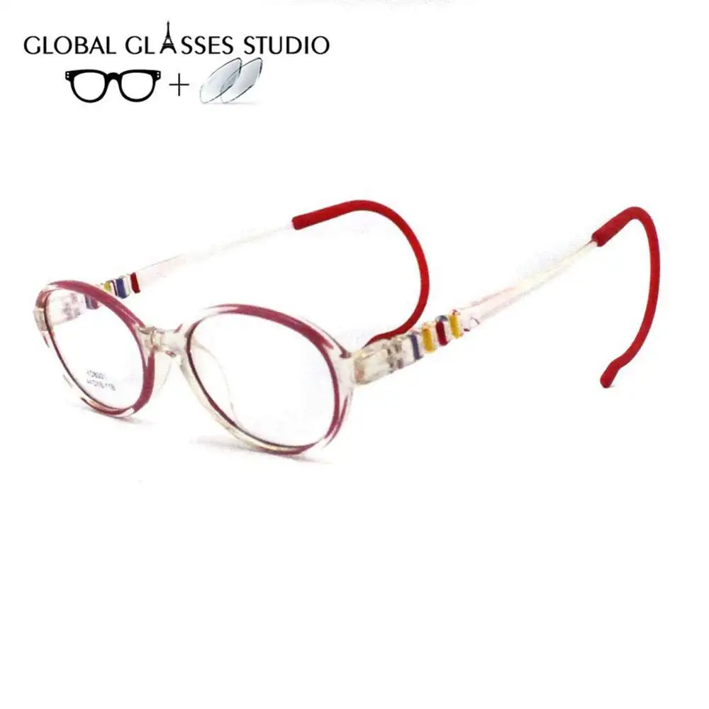 

Super Light Round Glasses Kids Flexible Temple With Non-Slip Red Plastic Ear Hang Prescription Glasses Frame KD8001