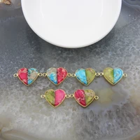 love heart shape emperor stone connectortwo color natural imperial jaspersfor jewelry making diy bracelet necklace accessories