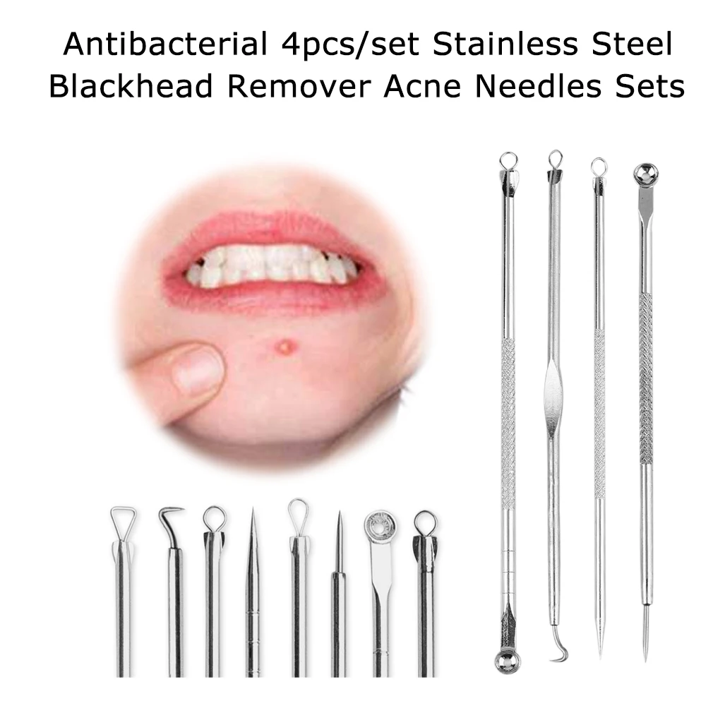 4pcs/set Acne Blackhead Removal Needles Stainless Steel Pimple Spot Comedone Extractor Beauty Face Pore Cleanser Skin Care Tools |