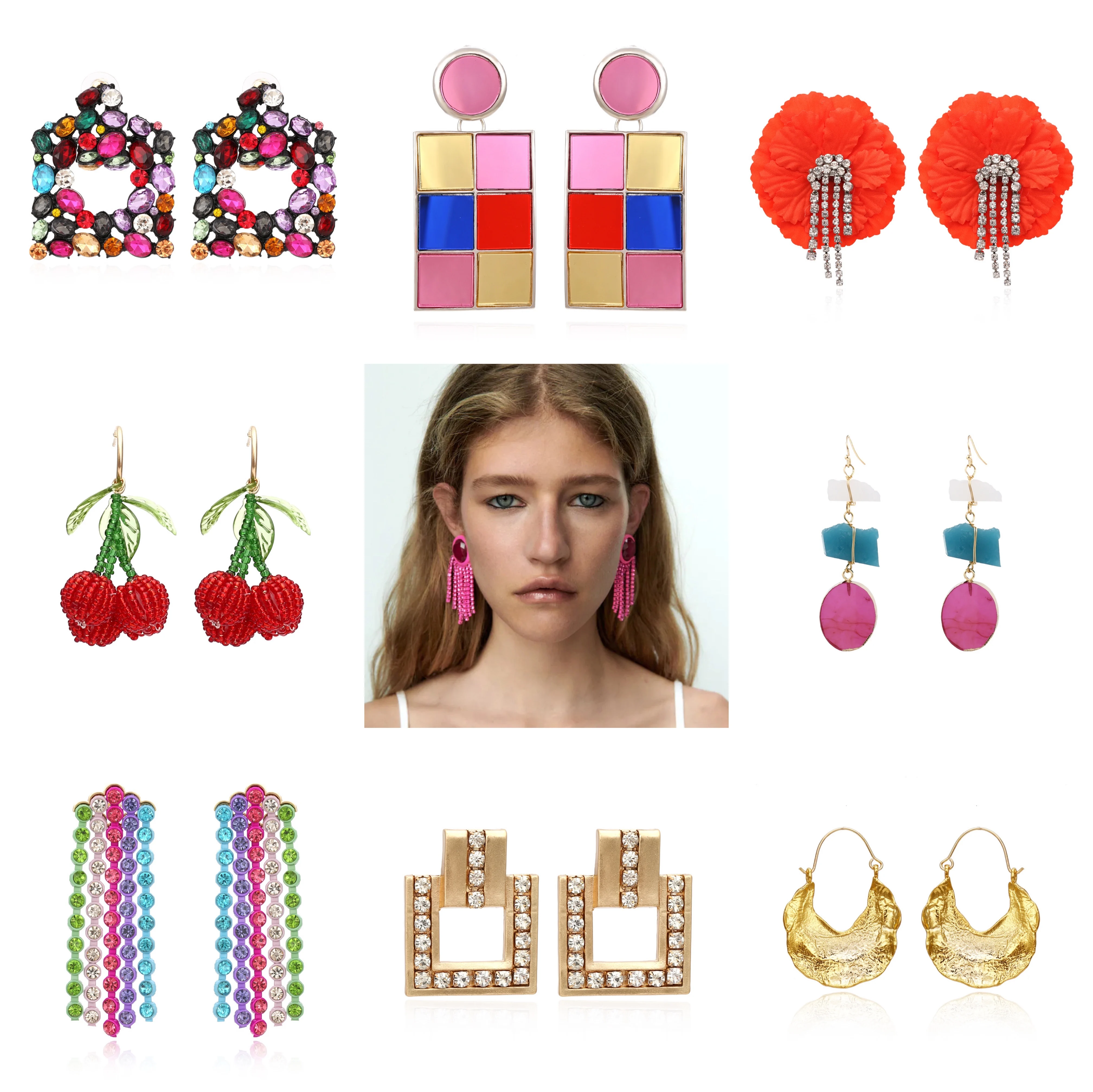 

New Luxury ZA Earrings for Women 2021 Trend Fashion Vintage Crystal Heart Fringe Geometric Charms Boho Party Jewelry for Freinds