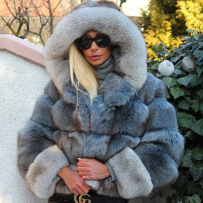 Women Short Genuine Fox Fur Jacket with Hood Thick Warm Woman Fur Overcoats Luxury 2022 New Natural Fox Fur Coat Outwear Trendy enlarge
