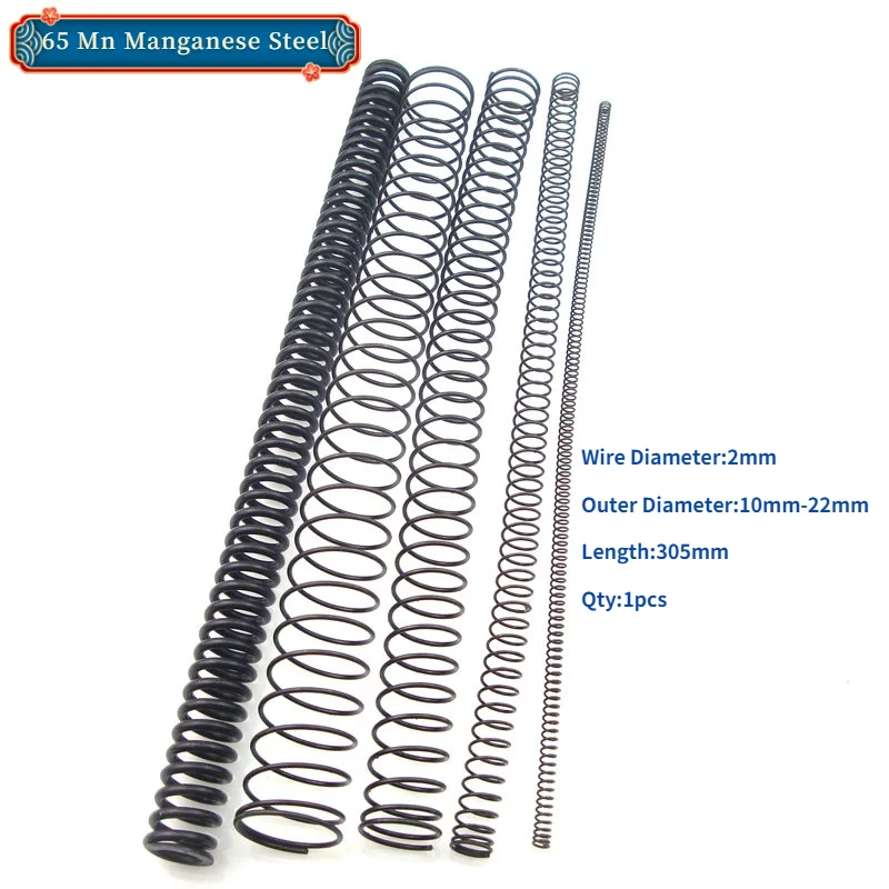 

1pcs 305mm Compression Spring 65 Mn Manganese Steel Pressure Spring Wire Dia 2mm Outer Dia 10mm-22mm