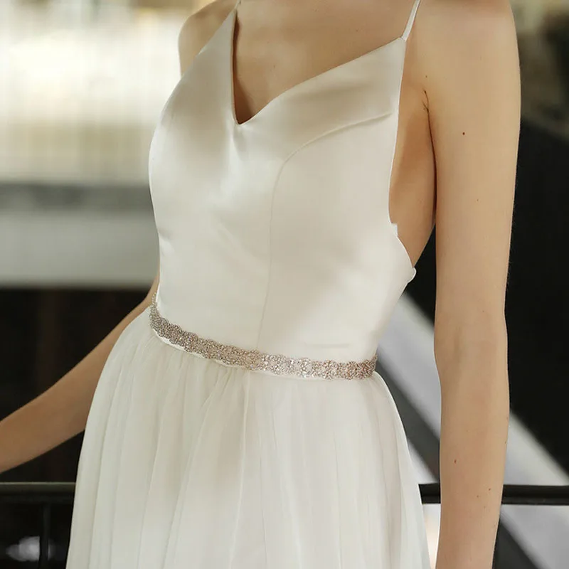 

SLBRIDAL Ribbon Rose Gold Rhinestones Crystal Bridal Wedding Headband Headpieces Hair accessories Bridesmaids Belt Gowns Jewelry