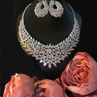 funmode new design luxury aaa zircon water drop shape necklace pendant set for women high quality party jewelry wedding f016k