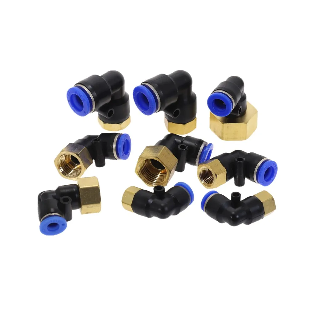 

10PC PLF" Pneumatic Connector Hose OD 4-12mm - Female Thread M5'' 1/8'' 1/4'' 3/8'' 1/2'' Elbow Connector Tube Air Push Fitting