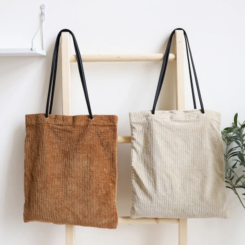 

Women Corduroy Shoulder Bag Simple Canvas Cloth Handbag Big Casual Tote Ladies Shopping Bag Students Books Bag