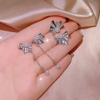 2022 new two piece jewelry set shiny pearl aaaa zircon adjustable ring tassel earrings jewelry party jewelry birthday gift