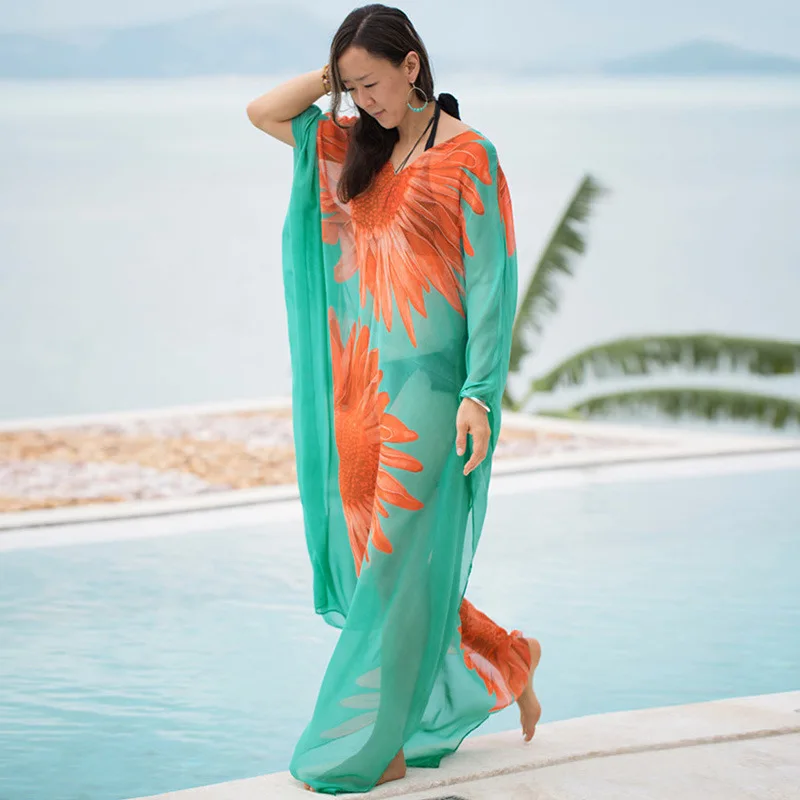 Накидка на бикини женское пляжное платье купальник шифон размера плюс купальный