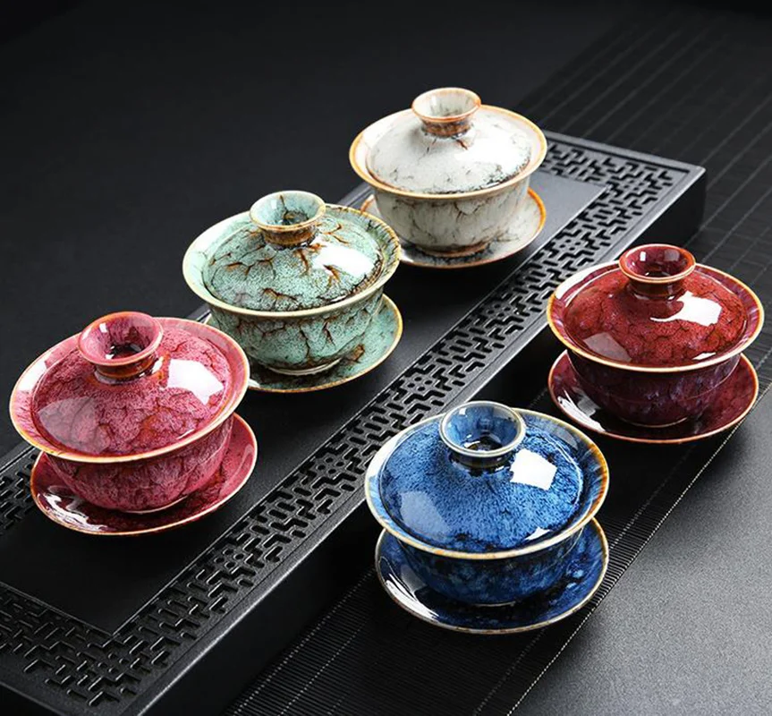 170 мл Gaiwan керамическая пигментированная чаша для чая с крышкой Набор чашек