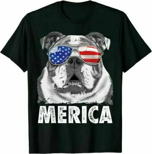 

English Bulldog 4th of July Merica USA Flag Gift Men T-Shirts Cotton Trend 2021