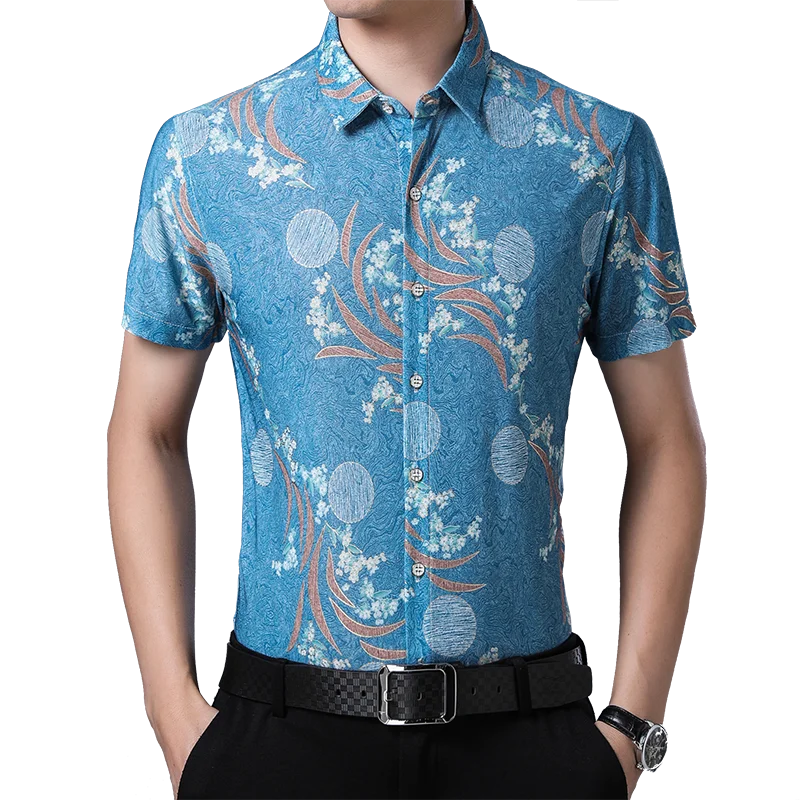 

New Male Fashion Printing Clothes Summer Floral Printed Shirts Man Casual Printing Dress Shirt Short Sleeve
