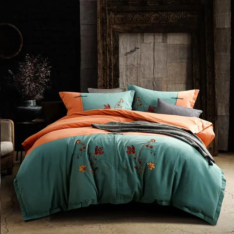 

34Designs Cotton linen Embroidery fashion Bedding Set Duvet Cover Bed sheet Pillowcase Bed Linen Bedclothes King Queen size 4pcs