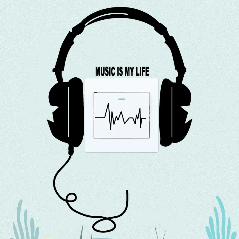 Музыкальные наушники стены/виниловая наклейка на переключатель гостиная для