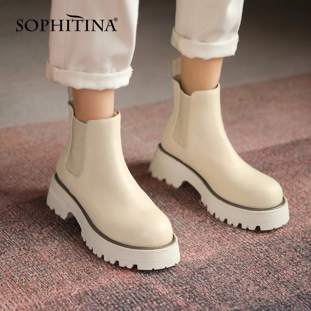 

SOPHITINA Concise Chelsea Boots Women Slip-On Thick-soled Waterproof Round Toe Shoes Casual Commuter Office Woman's Boots NO109