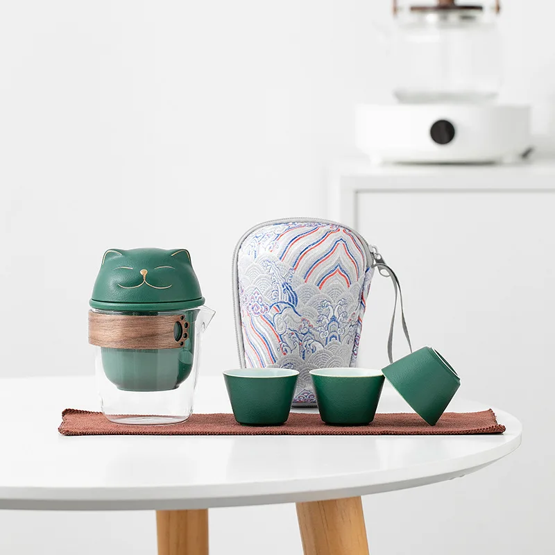 

Керамический дорожный чайный набор Lucky Cat, быстрая чашка, один горшок, три чашки, портативное устройство для приготовления чая для дома и офи...