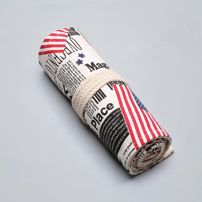 12/24/36/48/72 Holes School Pencil Case Roll National Flag Pencilcase Canvas Large Pen Bag For Girls Boys Stationery Pouch | Канцтовары