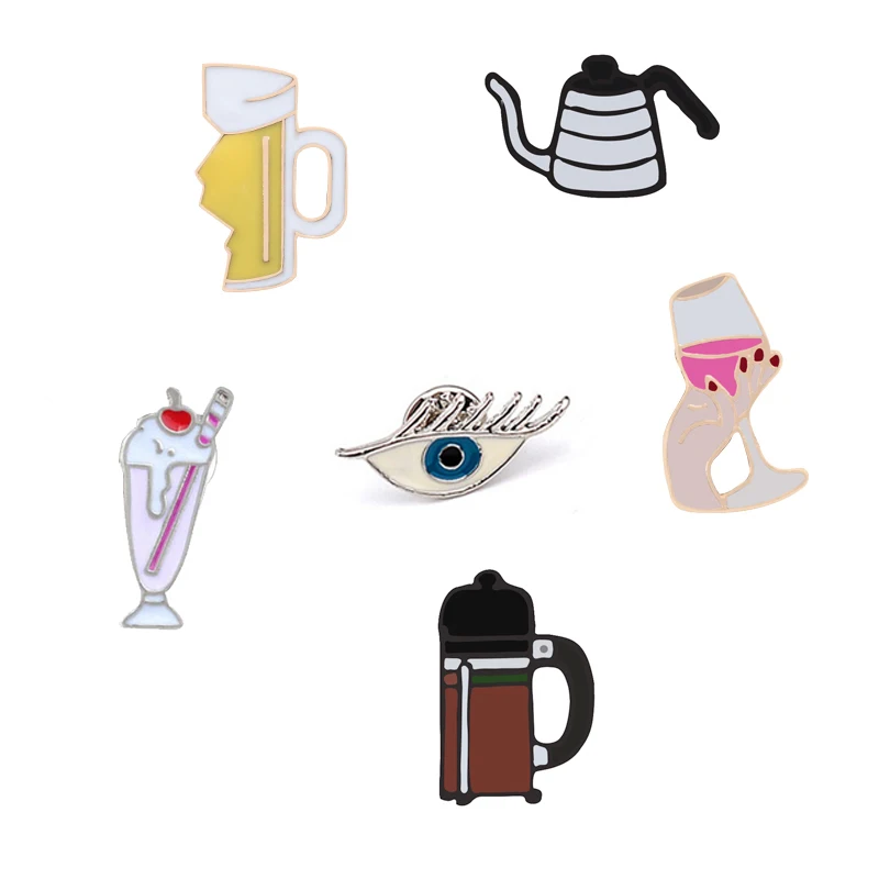 Мультфильм брошки Женская бижутерия чашка вино стекло эмаль значки на кнопки