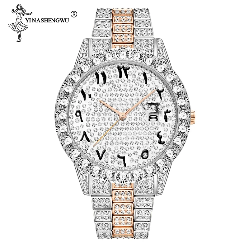 

Arabic Numerals Mens Watches Top Brand Luxury Watch Men 18k Gold Big Diamond With Canlender Classic Male Iced Out Watch Fashion