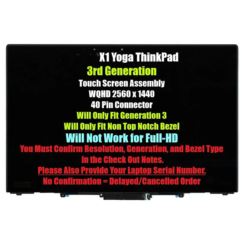 

LCD Touch Screen Assembly For Lenovo X1 01YT248 Yoga ThinkPad 3Rd Generation