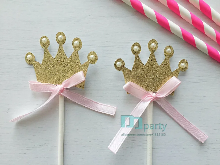 Set of 12 Crown cupcake toppers- crown princess royal Princess theme- first Birthday- little | Дом и сад